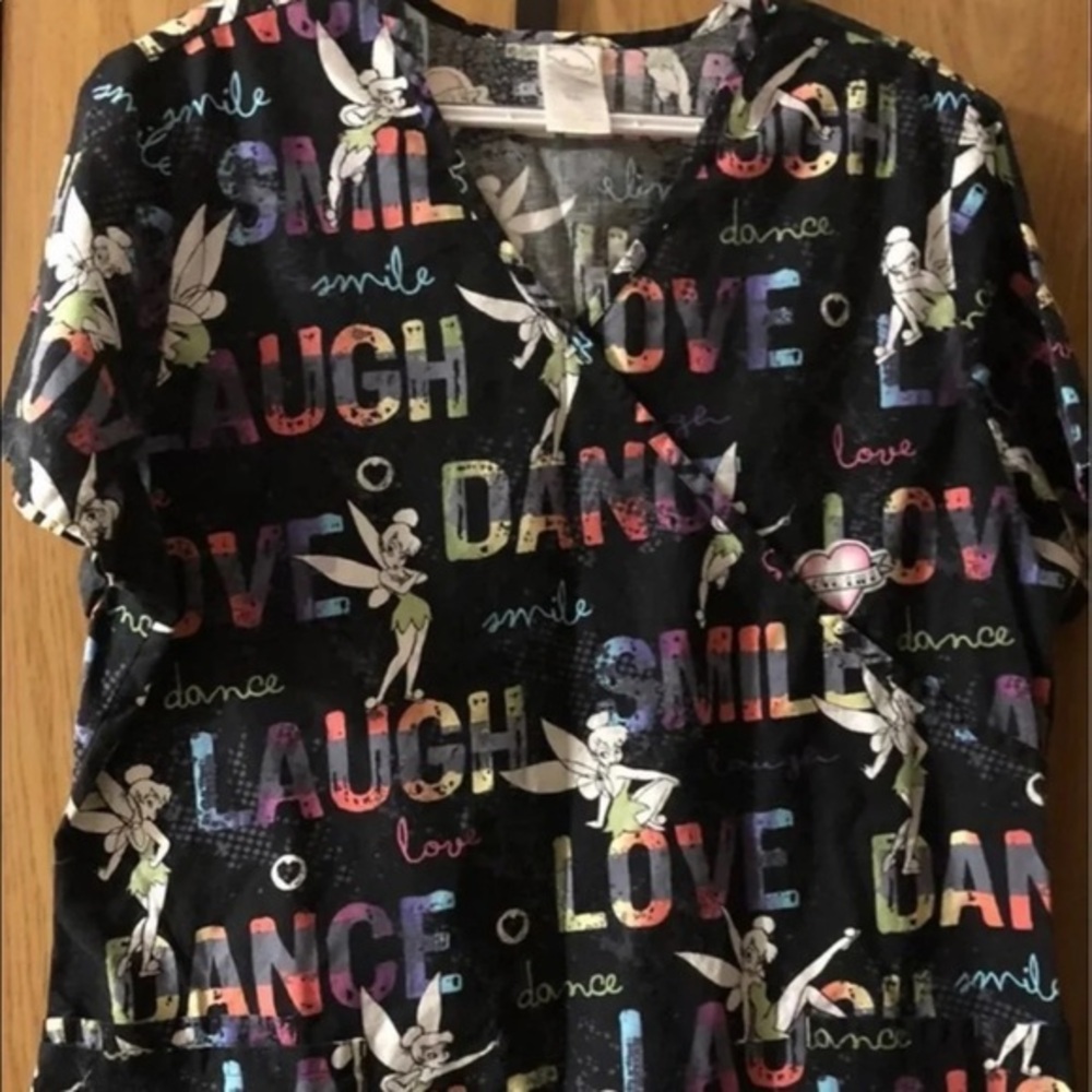 Disney Shirt Scrubs Size Lg Women’s V Neck Pull Over Black